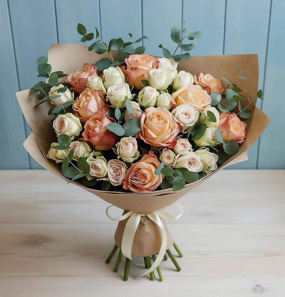 Букет цветов из: Альстромерии и Розы в Кузяево