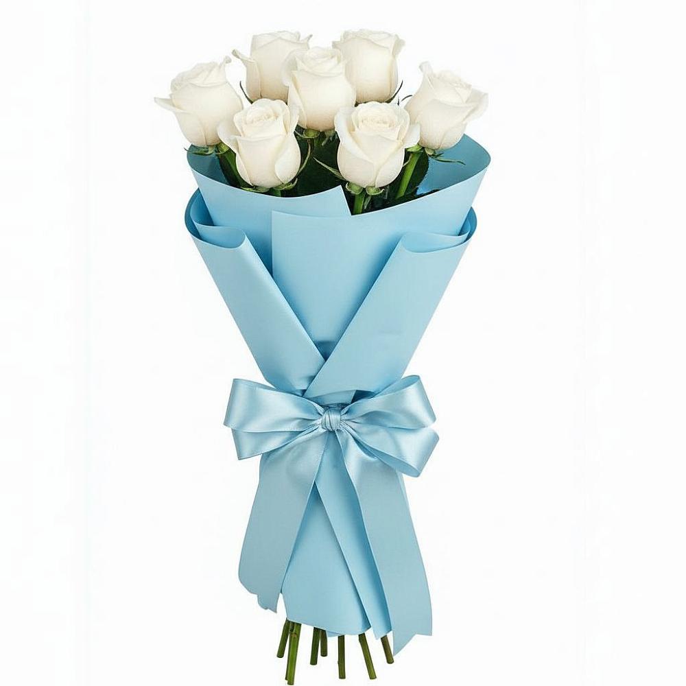 Букет 7 белых роз Проуд в Кузяево