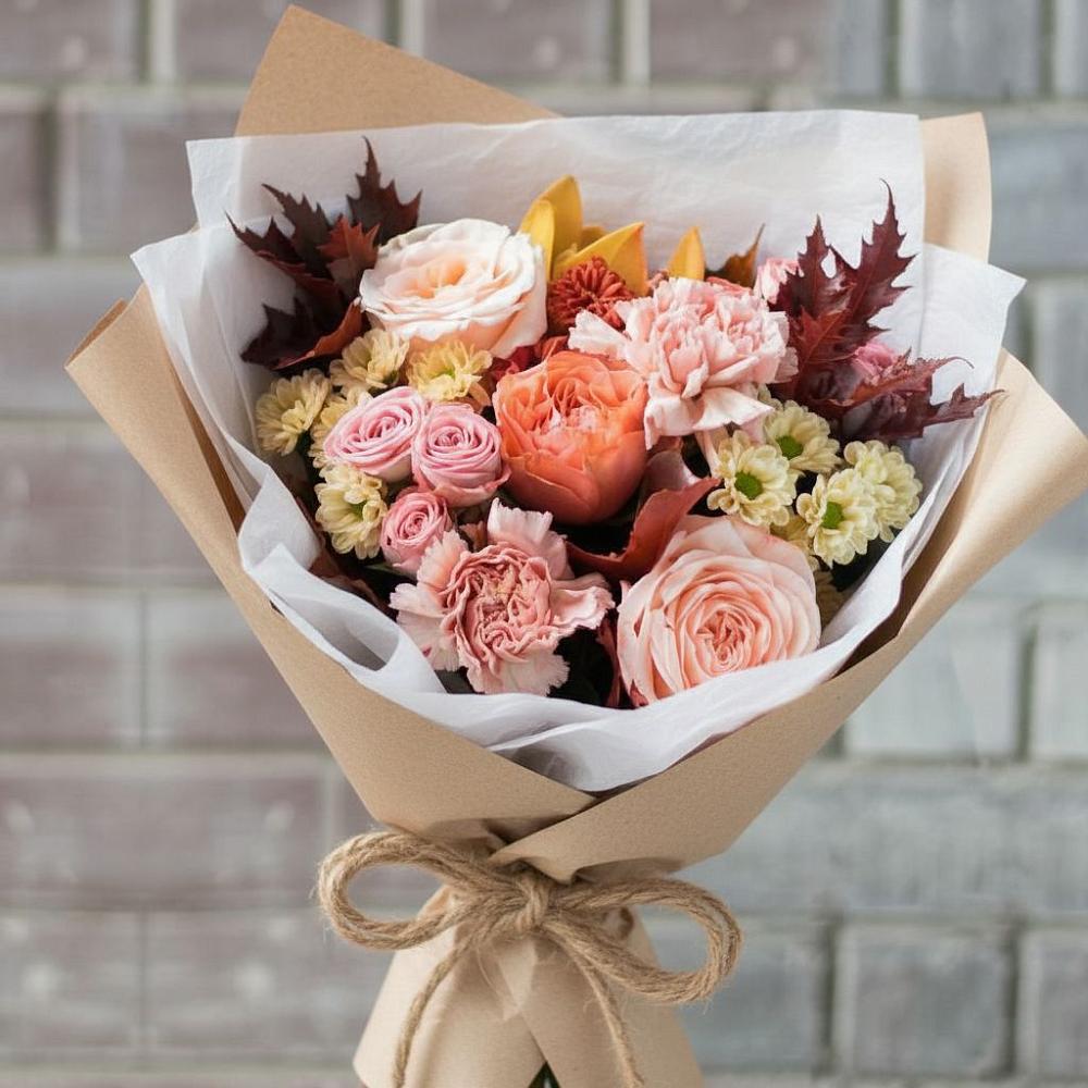 Букет цветов из: Гвоздики, Хризантемы и Розы в Кузяево