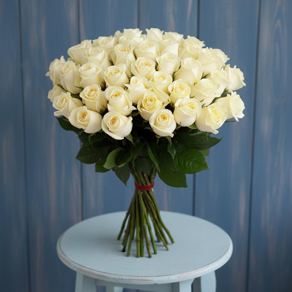 Букет 51 Белая роза Эдлесс Лав в Кузяево