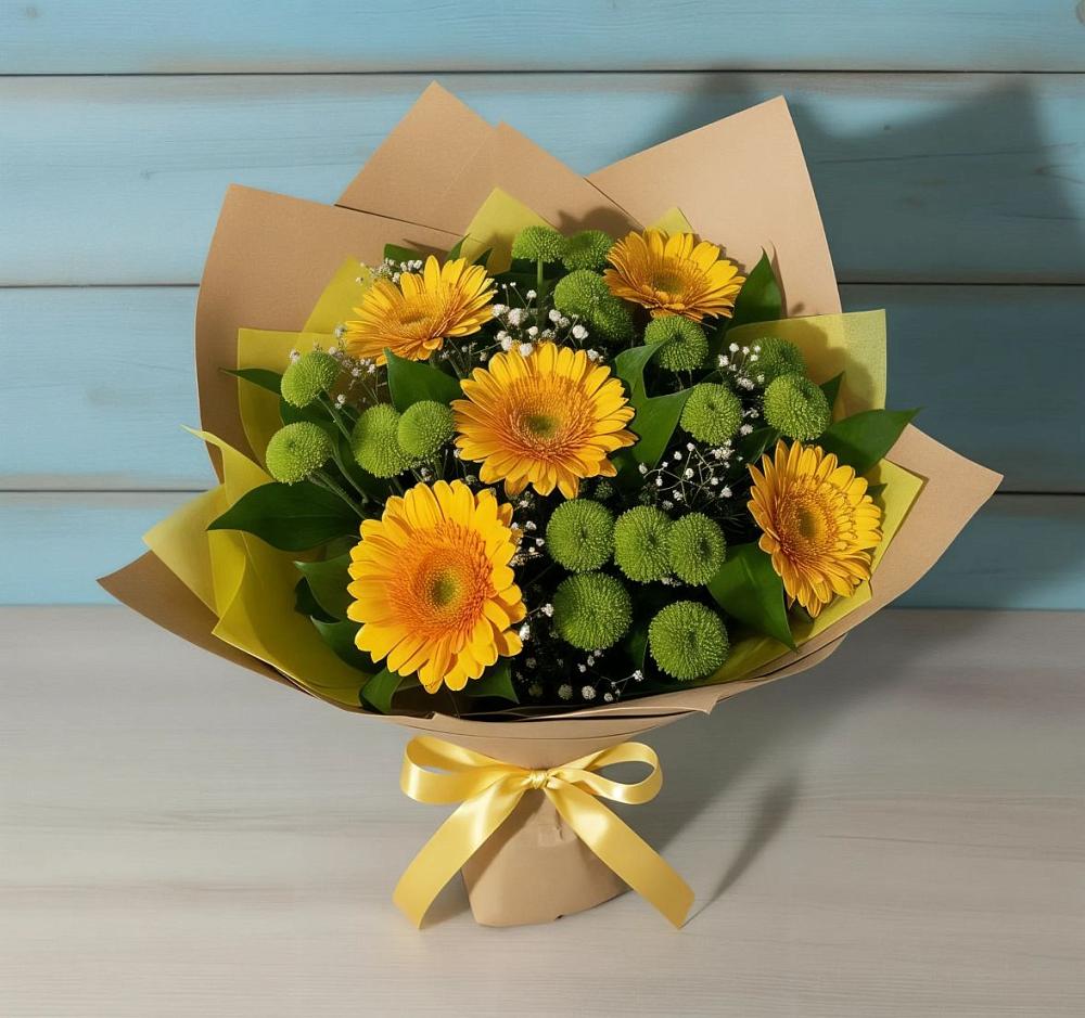 Букет цветов из: Герберы и Хризантемы в Кузяево