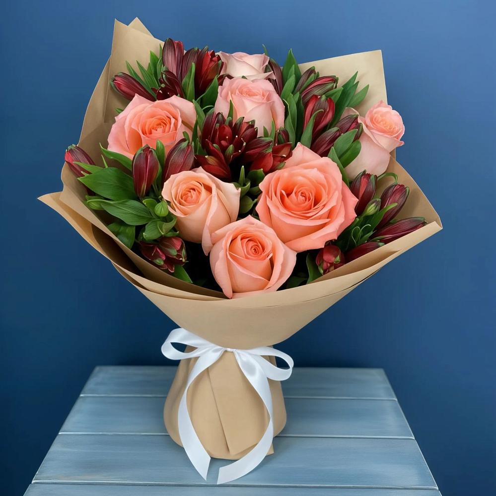 Букет цветов из: Розы и Альстромерии в Кузяево