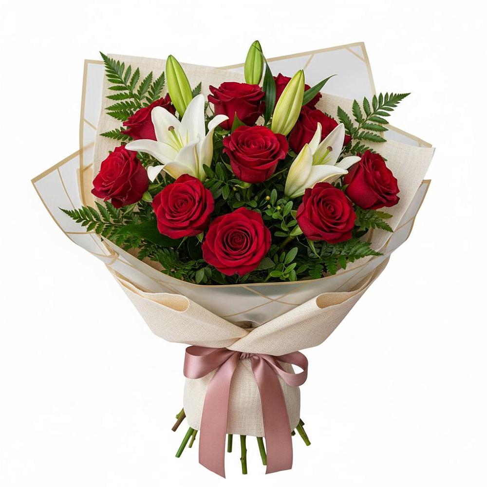 Букет цветов из: Лилии и Розы в Кузяево