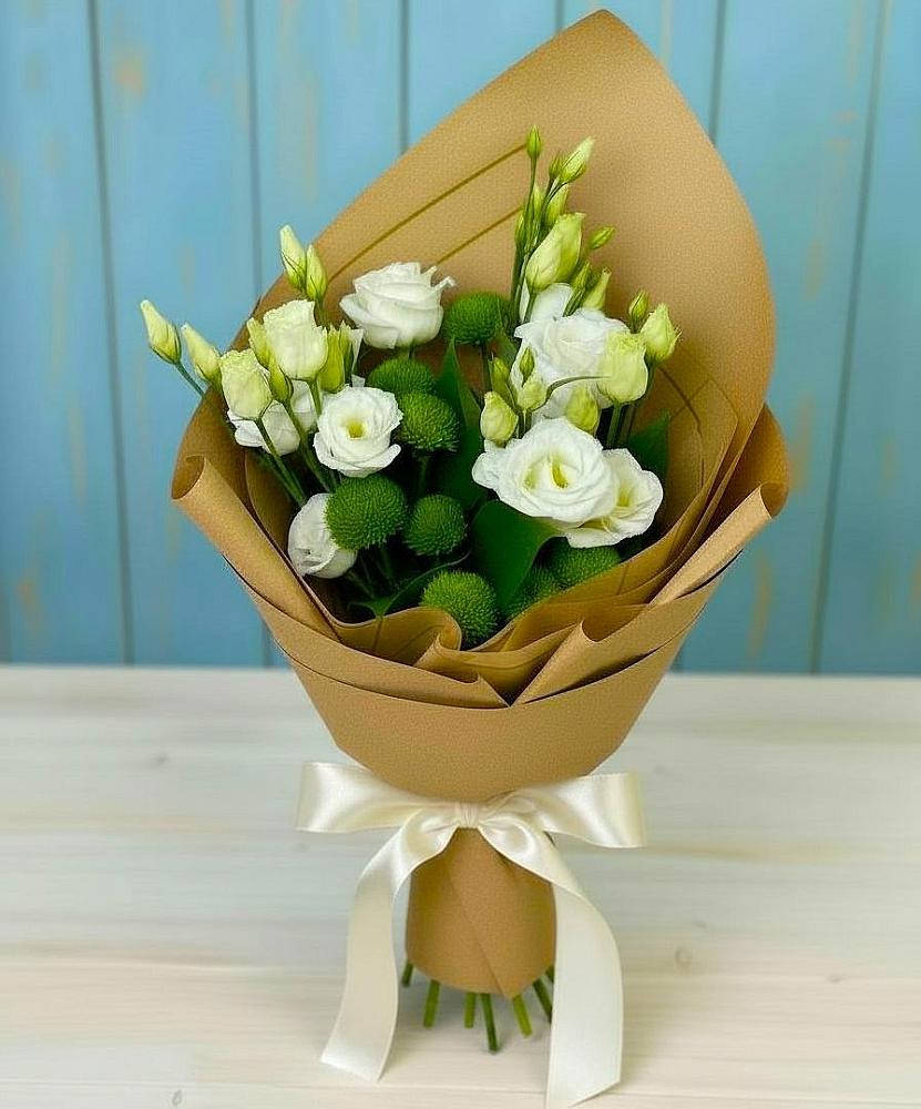 Букет цветов из: Хризантемы и Лизиантусы в Кузяево