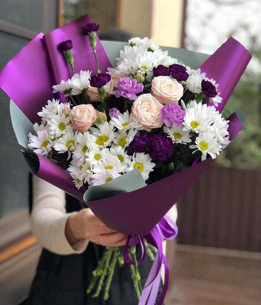 Букет цветов из: Хризантемы, Гвоздики и Розы в Кузяево