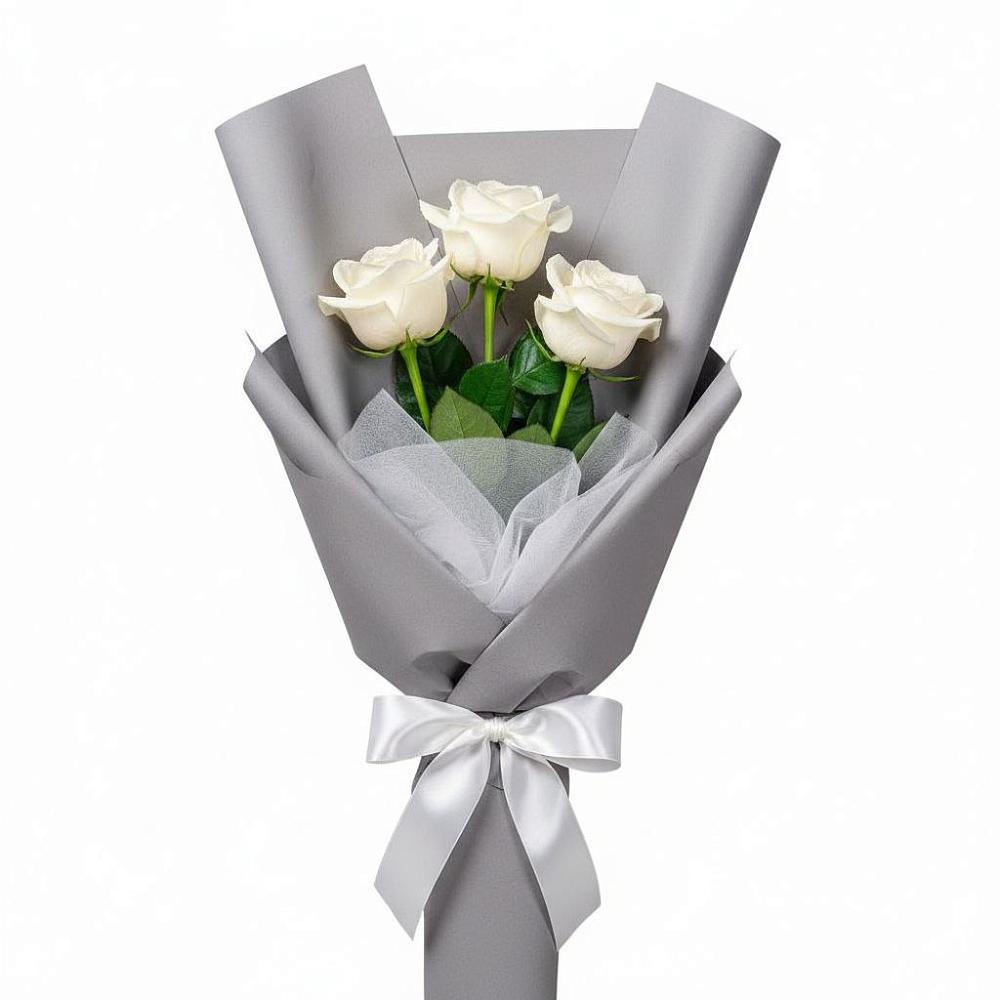 Букет 3 белые розы в Кузяево
