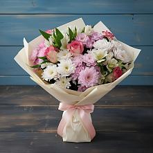 Букет цветов из:  Хризантемы, Альстромерии и Розы в Кузяево