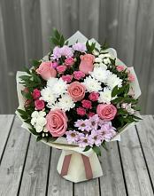 Букет цветов из:  Альстромерии, Гвоздики, Розы и Хризантемы #REPLACE_PRED# Кузяево