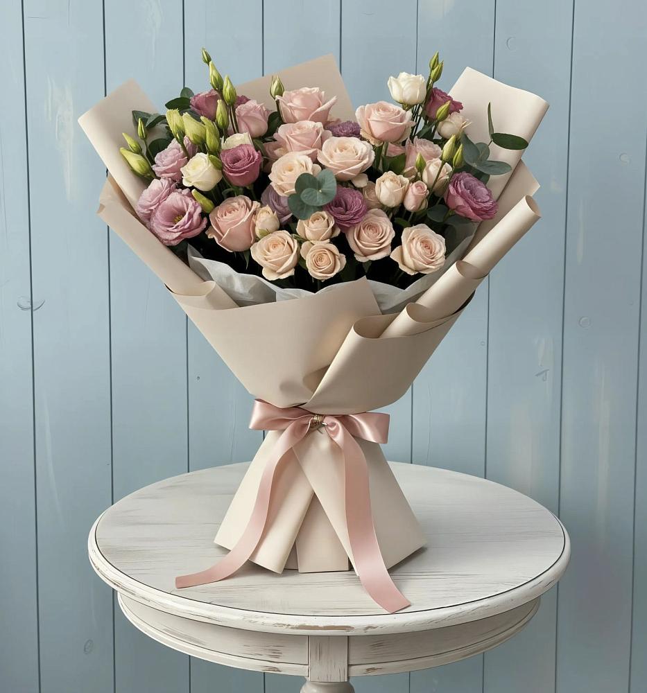 Букет цветов из: Розы и Лизиантусы в Кузяево