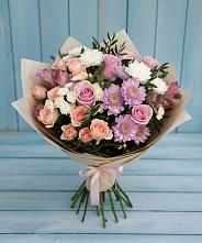 Букет цветов из:  Хризантемы, Розы и Альстромерии в Кузяево