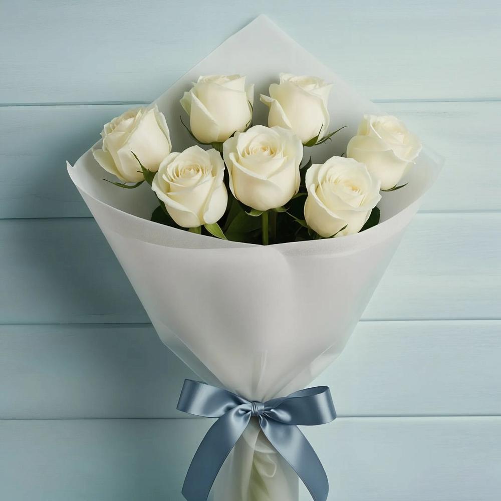 Букет 7 Белых роз Эдлесс Лав в Кузяево